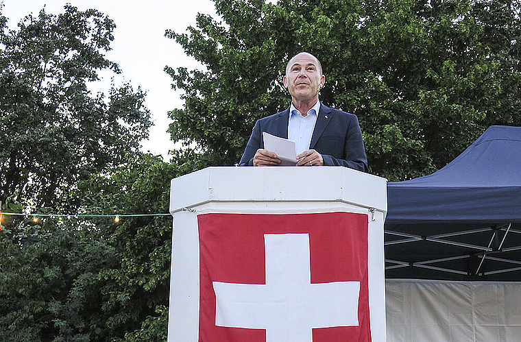 Verbreitete Optimismus: Regierungsrat Anton Lauber während seiner 1.-August-Rede.  Foto: Oliver Sterchi