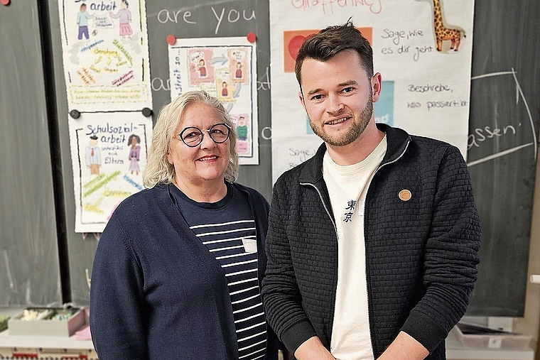 Referierten zum Thema Mobbing an Schulen: Schulsozialarbeiterin Verena Gauthier (Zunzgen) und Schulsozialarbeiter Dario Plattner (Laufen). Foto: Melanie Brêchet
