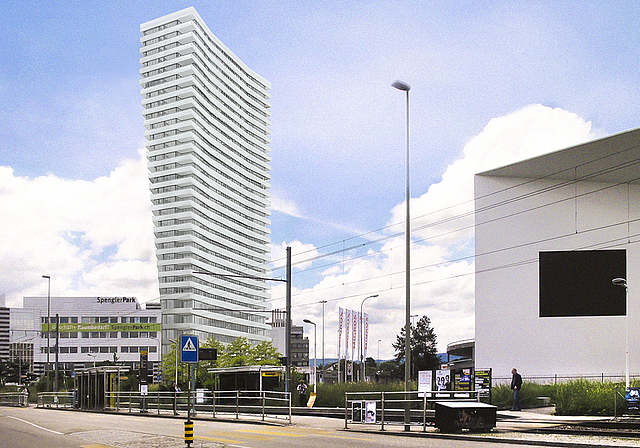 100-Meter-Hochhaus: Der geplante Bau beim Spenglerpark kommt bei den lokalen Parteien mehrheitlich gut an.  ZVG