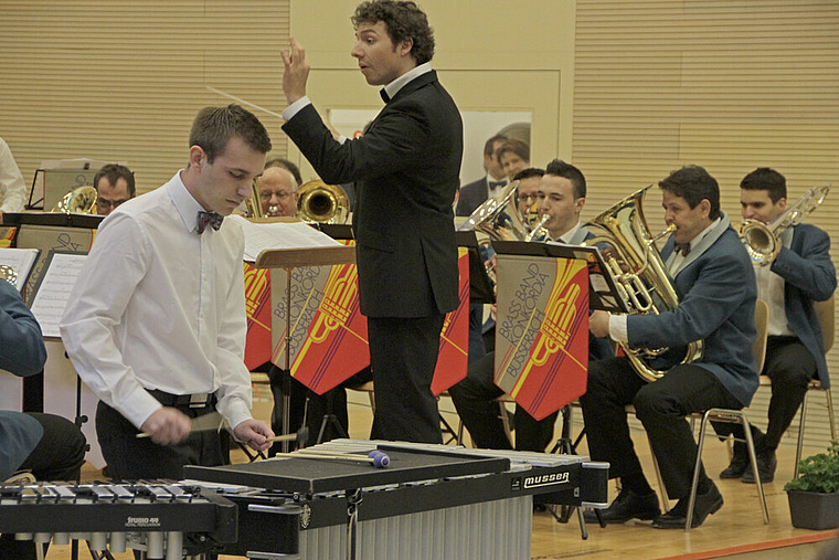 Brass Band Büsserach: Überragende Sieger beim Musikpreis. Hier Solist Sebastian Schmid am Vibraphon. Fotos: Martin Staub