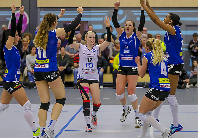 Hoffentlich auch heute Abend auf Erfolgskurs: Das Damen-1-Team von Sm’Aesch Pfeffingen.  Foto: ZVG