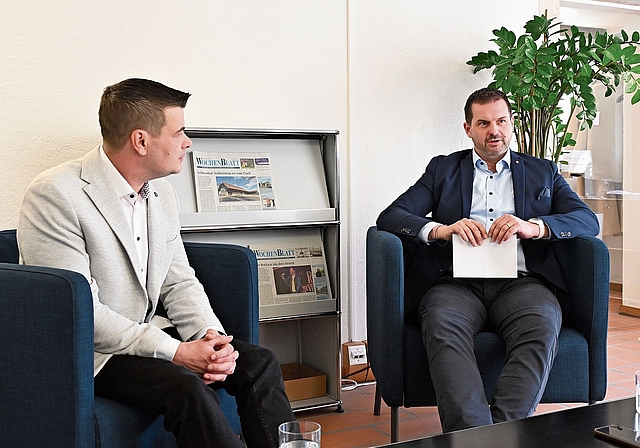 Im Interview: SVP-Präsident Dominic Tschudin (links) und FDP-Präsident Alain Amhof. Foto: Nicolas Blust