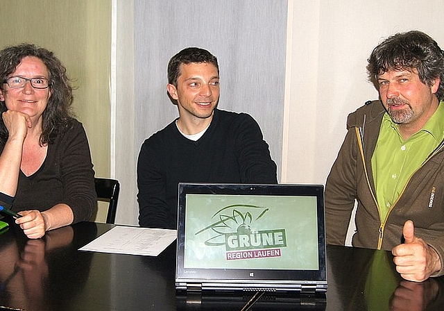 Wollen die Grünen Region Laufen auf die Erfolgsspur bringen: Vorstandsmitglieder Rosmarie Lötscher, Angelo Bolzern und Rolf Zimmerli. Foto: Raphael Joray