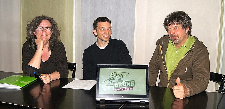 Wollen die Grünen Region Laufen auf die Erfolgsspur bringen: Vorstandsmitglieder Rosmarie Lötscher, Angelo Bolzern und Rolf Zimmerli. Foto: Raphael Joray