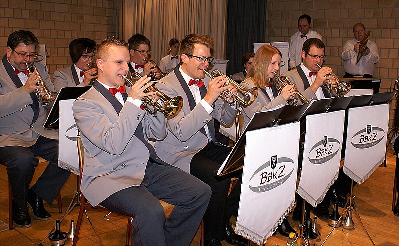 Konzentriert beim Marsch «Cross of Honour»: Cornet-Spieler der Brass Band Konkordia Zwingen. Fotos: Jürg Jeanloz
