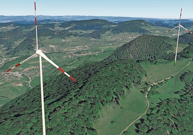 Windpark Meltingerberg: Sicht von WKA 4 nach Meltingen. Foto: Fotomontage/zvg