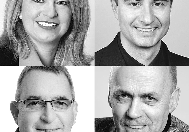 Wer schafft den Sprung? Einen zweiten Anlauf nehmen Jacqueline Bader Rüedi (FDP), Silvio Tondi (SP), Paul Wenger (SVP) und Beat Böhlen (BDP). (Reihenfolge im Uhrzeigersinn)