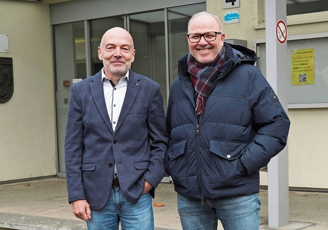 Sind optimistisch, dass es nun vorwärtsgeht: der Münchensteiner Gemeinderat Dieter Rehmann (links) und Michael Buik, Geschäftsführer des Zweckverbands. Foto: Tobias Gfeller 