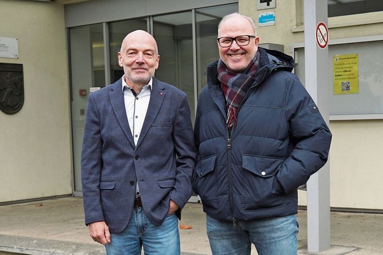 Sind optimistisch, dass es nun vorwärtsgeht: der Münchensteiner Gemeinderat Dieter Rehmann (links) und Michael Buik, Geschäftsführer des Zweckverbands. Foto: Tobias Gfeller 