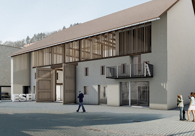 Markante Aufwertung: Die Stedtlibibliothek in der neuen Amtshausscheune.   Visualisierung: Jermann Architekten zvg