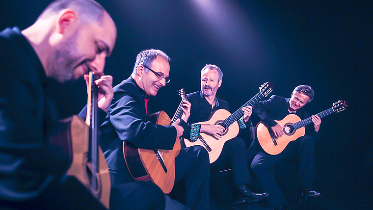 Das Eos Guitar Quartett gilt als eines der besten seiner Art – weltweit: Julio Azcano, Michael Winkler, Marcel Ege und David Sauter (v. l.) Foto: ZVG