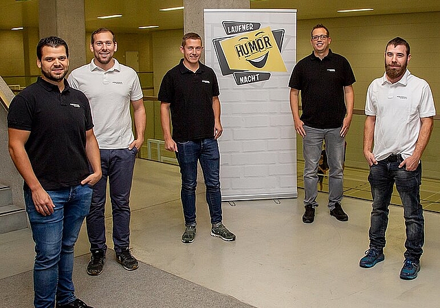 <em>Können das Organisieren nicht lassen: </em>(v.l.) Christoph Schweizer, Timo Steiner, Cédric Metzger, Pascal Christ und Fabian Bärtschi.<em> Foto: Martin Staub</em>