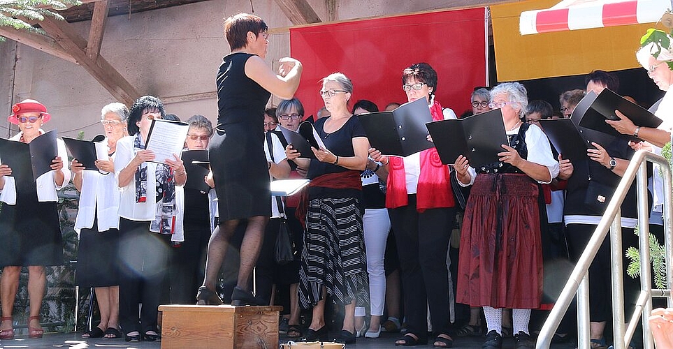 Gemeinsamer Auftritt: Die Kirchenchöre Metzerlen und Seewen unter der Leitung von Carmen Stark singen von Hennen und Minnen. 
