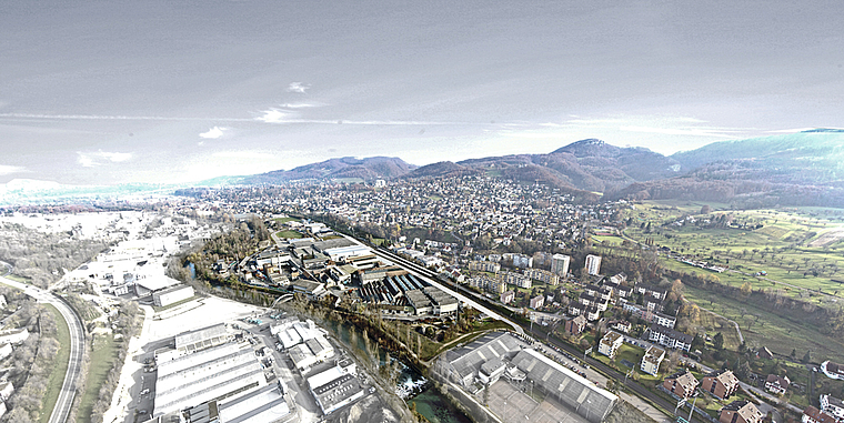 Entwicklungsgebiet Weiden: Hier sollen sich neues Gewerbe, 1000 Einwohner und der neue H18-Anschluss den Platz teilen. Foto: Burckhardt + Partner AG