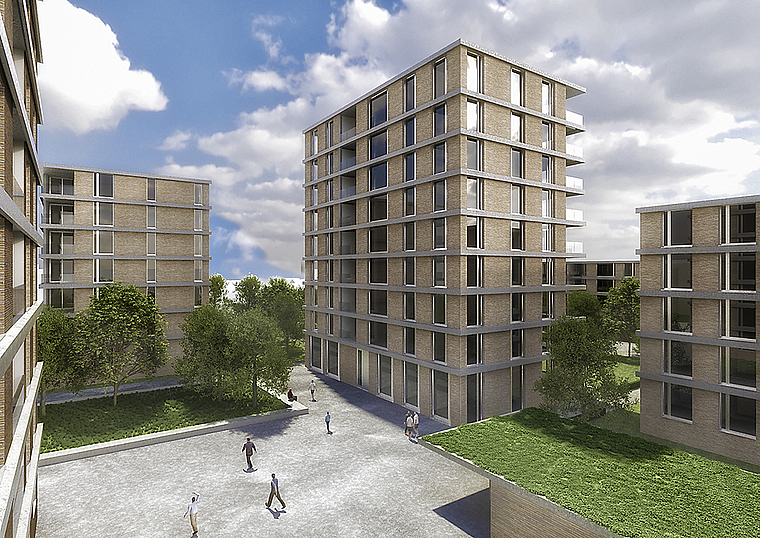 Erster Eindruck: Blick auf den öffentlichen Platz an der Baslerstrasse. Visualisierung: ZVG/Kägi Schnabel Architekten, Basel