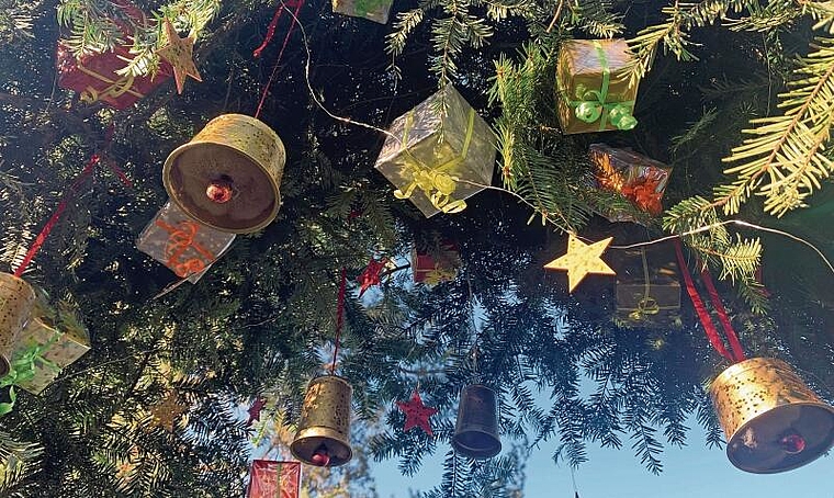 Adventsweg: Wenn die Sonne scheint, leuchten nachts auch die solarbetriebenen Lichterketten an den zwölf geschmückten Tannastbögen in Brislach. Foto: Gaby Walther