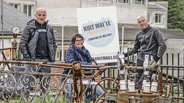 Sie beleben das Walzwerk-Areal: Roger Beutler, Petra Buchter und Joël Schneebeli.  Foto: Lukas Hausendorf