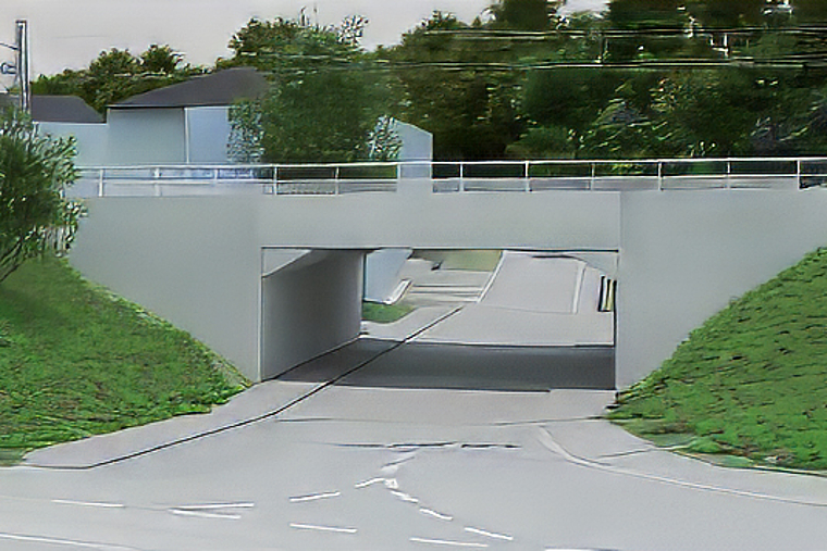 Projektansicht: Die Unterführung Schliffweg soll im Rahmen der Verlegung der Naubrücke ersetzt und zweispurig mit beidseitigen Trottoirs sowie Velostreifen neu erstellt werden. Bild: Tiefbauamt BL