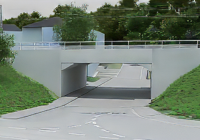 Projektansicht: Die Unterführung Schliffweg soll im Rahmen der Verlegung der Naubrücke ersetzt und zweispurig mit beidseitigen Trottoirs sowie Velostreifen neu erstellt werden. Bild: Tiefbauamt BL