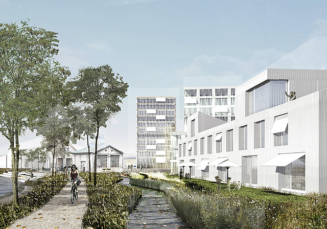 Wohnen und Arbeiten: So könnte es auf dem Areal Widen in Dornach in einigen Jahren aussehen.  Visualisierung: ZVG