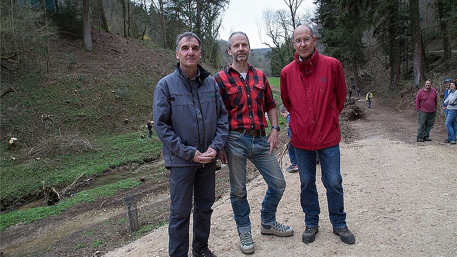 Drahtzieher für das Brunnenbachtal: Roger Zimmermann, Revierförster Forstgemeinschaft Dorneckberg, Felix Berchten, Projektleiter, und Hans Peter Schmid, Gemeindepräsident Nuglar-St. Pantaleon. 