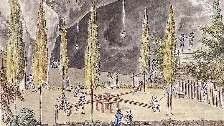 Die einzige Darstellung des Karussellplatzes vor der Zerstörung: Aquarell von Francesco Bandinelli. Foto: ZVG/Martin Friedli, Basel.