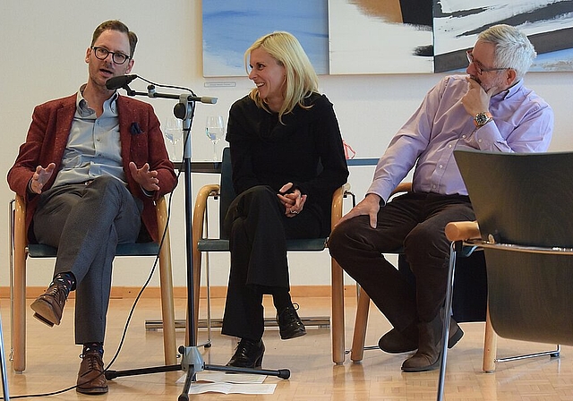 Wahlpodium der FDP im AZB: Christian Thalmann, Gelgia Herzog, Gesprächsleiterin und Mark Winkler. Foto: Bea Asper