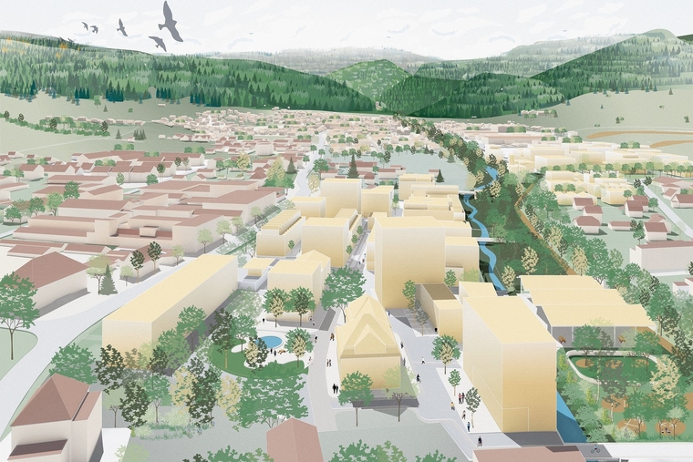Das Isola-Areal in Breitenbach: Die Planung nimmt konkrete Formen an. Foto: Visualisierung KCAP Zürich©
