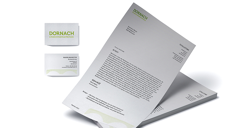 Dornach wird grün: Seit dem 1. Januar 2019 haben die offiziellen Drucksachen der Gemeinde Dornach eine neue Form.  Visualisierung: ZVG
