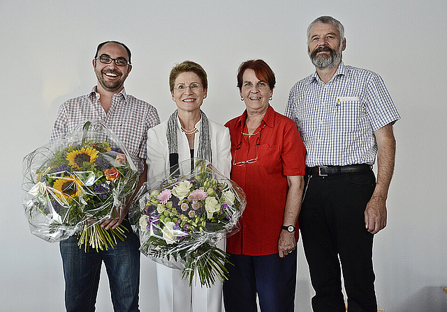 Neues Präsidium: Vize Markus Kilchherr, Präsidentin Ruth Schaller, Alterspräsidentin Rosmarie Wyss und alt Präsident Ruedi Maeder (v. l.).