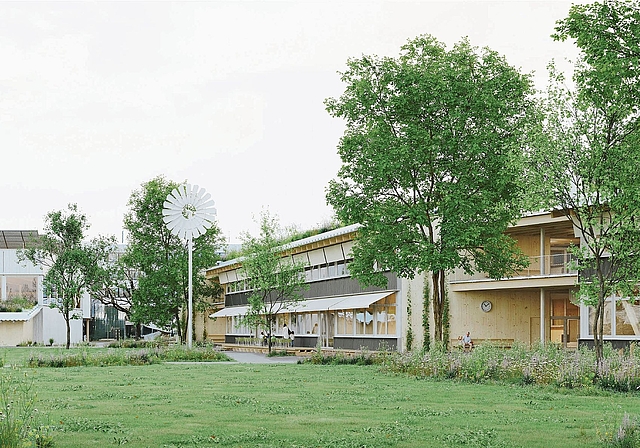 Viel Freiraum und Grün: So könnte das neue Schützenmattschulhaus aussehen. Foto: zvg / Visualisierung