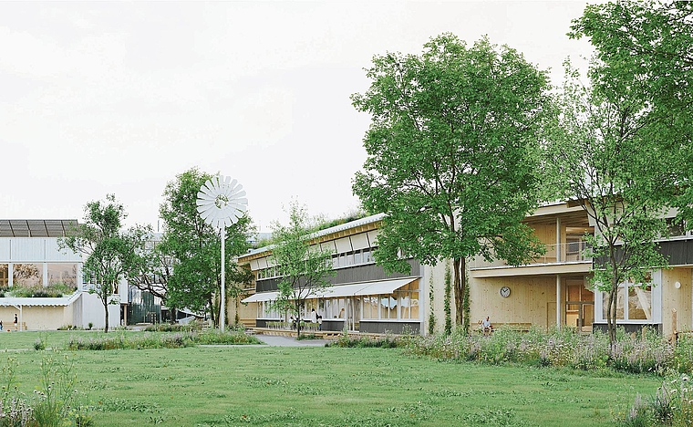 Viel Freiraum und Grün: So könnte das neue Schützenmattschulhaus aussehen. Foto: zvg / Visualisierung