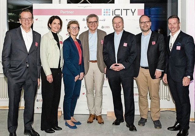 Setzen sich für das Projekt iCity ein: (v. l.) Andreas Meister (Vebego), Saskia Schenker (Arbeitgeberverband Region Basel), ­Martina Koch (UBS), Melchior Buchs (Gemeindepräsident Reinach), Markus Kindle (Verein Startup Academy), Robert Sum (Stan
