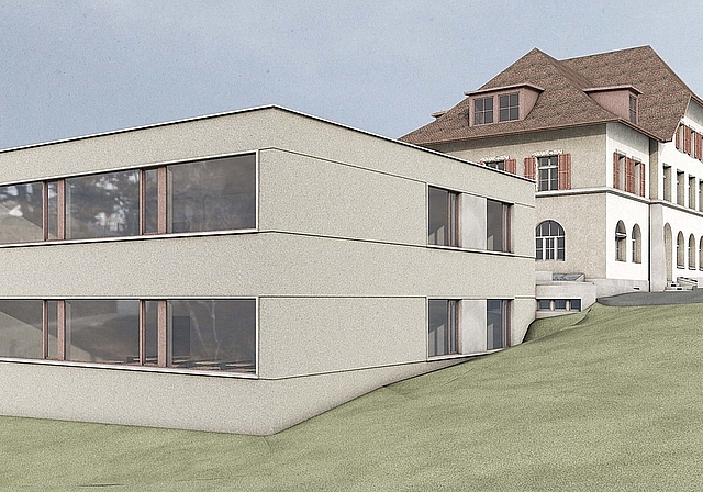 Erweiterungsbau Primarschule: An der kommenden Gemeindeversammlung wird über den Kredit abgestimmt.Visualisierung: zvg