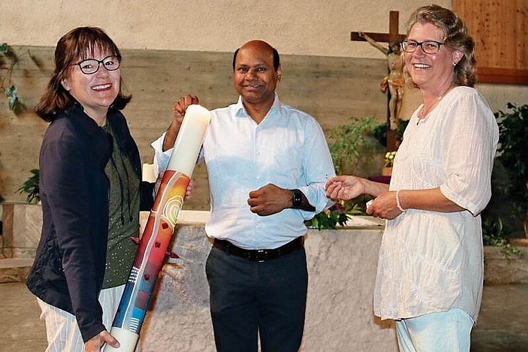 Zuständig für den Pastoralraum Thierstein: Carmen Stark, Pastoralraumleiterin (l.), Gregory Polishetti, leitender Priester und Isabelle Grolimund, Katecheseverantwortliche. Foto: Gaby Walther
