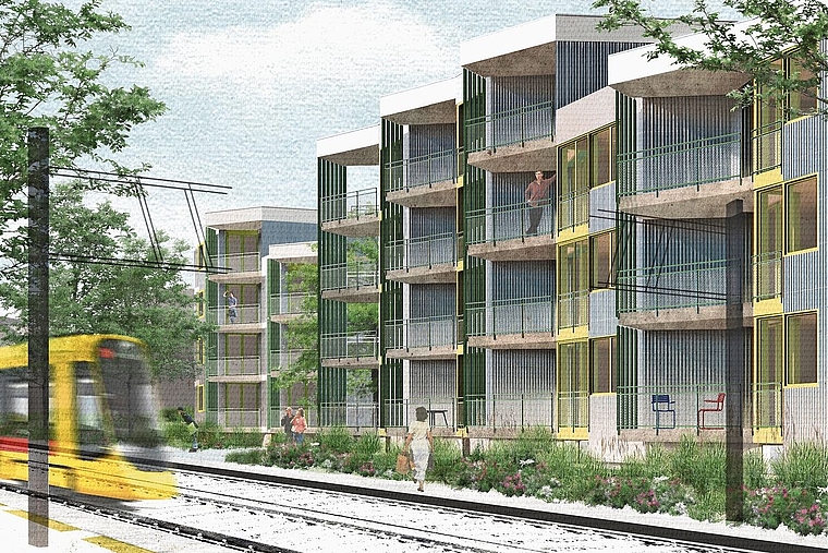 Dreieckiges Grundstück an der Zwingenstrasse: Geplant sind hier 33 Wohnungen.Visualisierung: zvg