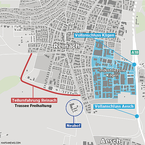 Kantonaler Richtplan: Die Teilumfahrung würde die Industriezone Kägen entlasten. Plan: zVg