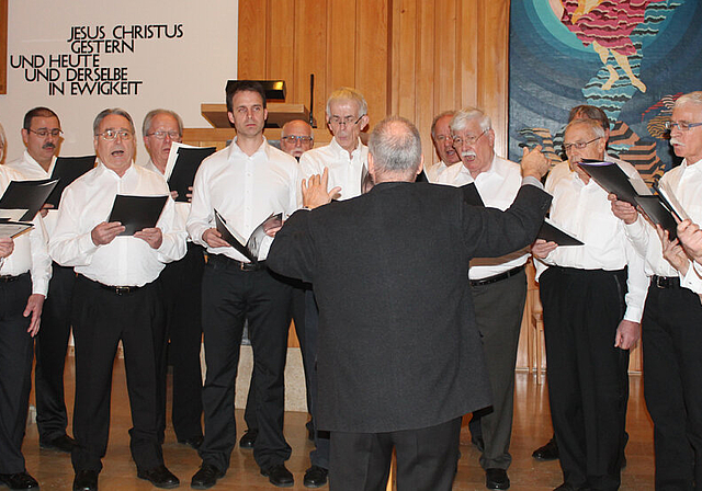 Brillierten in Laufen: Der Männerchor Himmelried während des Konzertes in der reformierten Kirche.   Foto: Dimitri Hofer