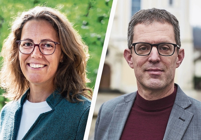 Nun sind es nur noch zwei: Sabine Bucher (GLP) und Markus Eigenmann (FDP) treten im zweiten Wahlgangum den frei werdenden Regierungsratssitz gegeneinander an. Fotos: Kenneth Nars / Roland schmid