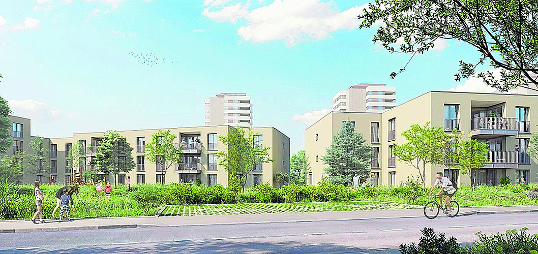 105 neue Wohnungen: Gemäss den Verantwortlichen sollen
am Dornacherweg Mietwohnungen im mittleren Preissegment entstehen. Bild:zVg