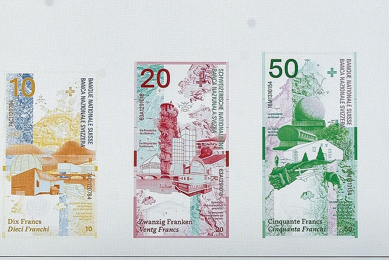 Die neuen Noten: Das Schaulager ist im unteren Teil der Zehnernote zu entdecken. Foto: KEYSTONE / URS FLUEELER