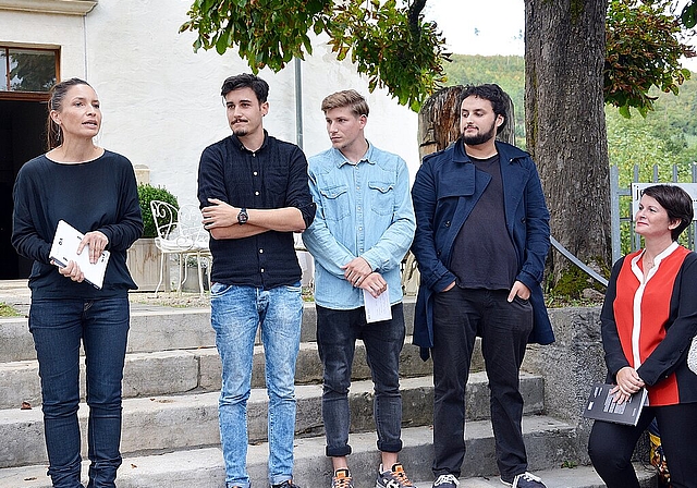 Gruppenbild mit Dozentinnen: v.l. Marion Fink, Cosimo Wunderlin, David Zumbrunn und Adriano Diethelm sowie Barbara van der Meulen.