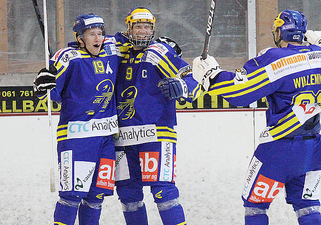 Skorer unter sich. Oftmals Grund zum Jubeln. Philipp Aeppli, Captain Stefan Keller und Alain Willemin (v. l.). Foto: eh-press