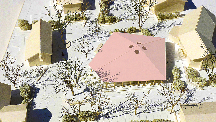 Fünfeckig und zweckmässig: Das Siegerprojekt vom Architekten Christoph Standke soll Platz für den Kindergarten und für die Tagessonderschule bieten. Visualisierung: ZVG