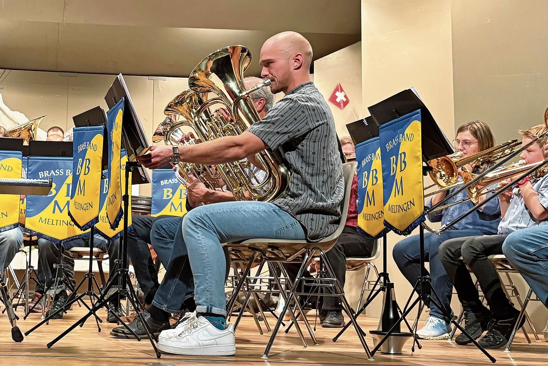 Die Brass Band Meltingen überzeugt heuer mit Schweizer Werten: (Mitte) Solist Lucas Spaar. Fotos: Sabine Hangartner-Jermann