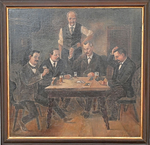 Leihgabe: Das Werk zeigt eine Szene der Dorflehrer Albert Annaheim, Josef Huber, Anton Stich und Urs Josef Thomann. Im Hintergrund steht der «Engel»-Wirt Josef Rumpel. 