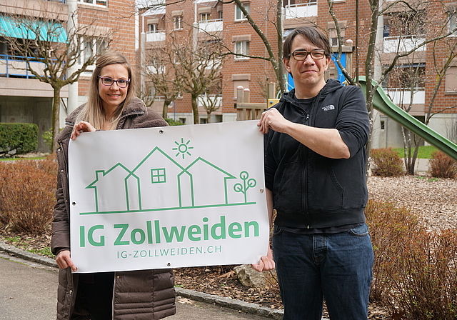 Wehren sich gegen die Pläne: Nadine Metzger und Mike Pfaff vor den fürs Quartier typischen Backsteinhäusern. Foto: Tobias Gfeller