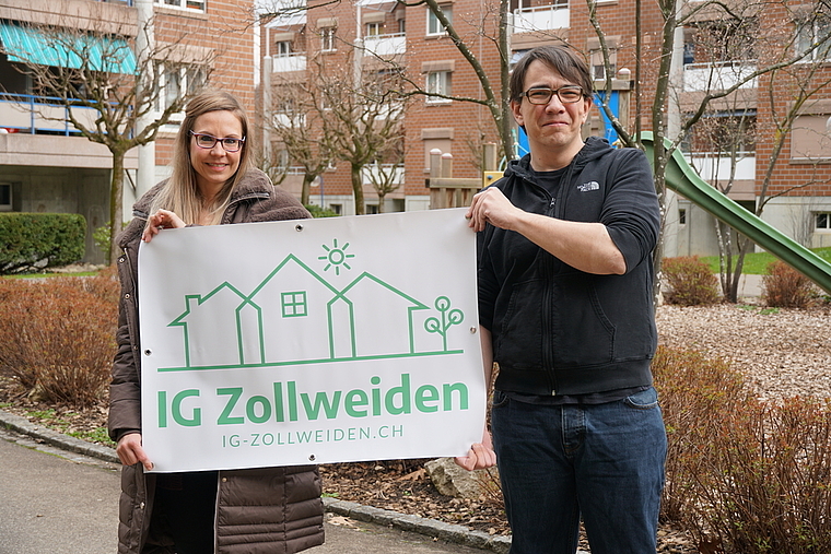 Wehren sich gegen die Pläne: Nadine Metzger und Mike Pfaff vor den fürs Quartier typischen Backsteinhäusern. Foto: Tobias Gfeller