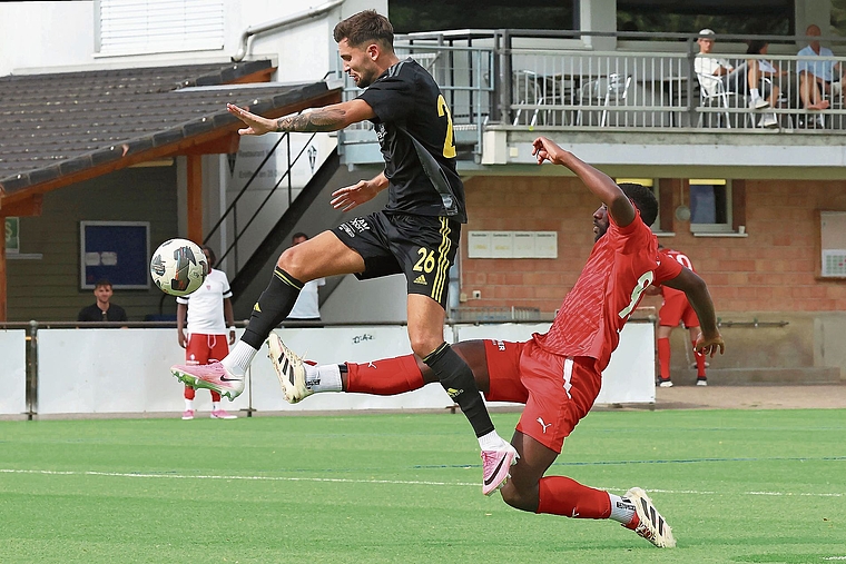 Bleibt dem FC Aesch erhalten: Der deutsche Stürmer Christian Schmidt (links).Foto: Edgar Hänggi