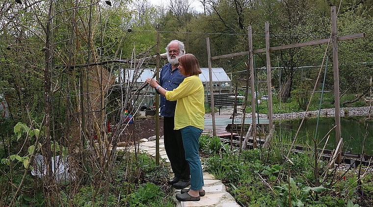 Lebendiger Garten: Im Garten von Eva und Andres Sprecher dürfen auch die alten Sonnenblumenstängel stehen bleiben, als «Landeplatz» für die Vögel und Unterschlupf für Insekten. Foto: Gaby Walther
